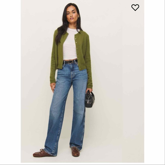 NWT Reformation Clara Cashmere Cardigan Sweater in Pear - Picture 3 of 4